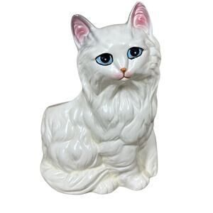 Vintage 70s MCM Napco 7.5" White Ceramic Persian Cat Kitten Planter 3480